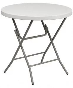 Flash Furniture Round Folding Table, 31.5" W, 31.5" L, 30.25" H, Plastic Top, White