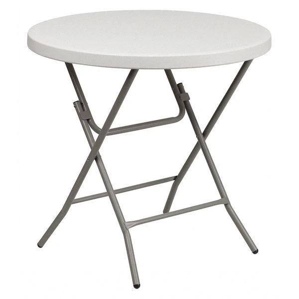 Flash Furniture Round Folding Table, 31.5" W, 31.5" L, 30.25" H, Plastic Top, White