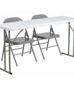 Flash Furniture Rectangle Table Set, 18" W, 60" L, 29" H, Plastic Top, White