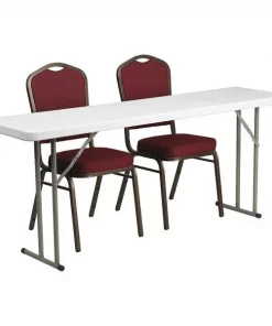 Flash Furniture Rectangle Folding Table, Fabric, Foam, Metal, Plastic, Plastic: Polyethylene Top, Burgundy