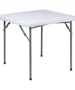 Flash Furniture Square Folding Table, 33.75" W, 33.75" L, 29" H, Plastic Top, White