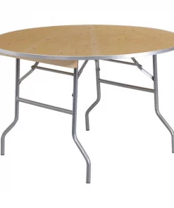 Flash Furniture Round Folding Table, 48" W, 48" L, 30" H, Wood Top, Wood Grain