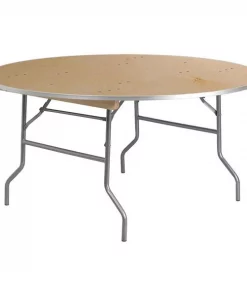 Flash Furniture Round Folding Table, 60" W, 60" L, 30" H, Wood Top, Wood Grain