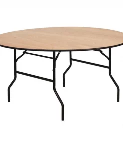 Flash Furniture Round Folding Table, 60" W, 60" L, 30" H, Wood Top, Wood Grain