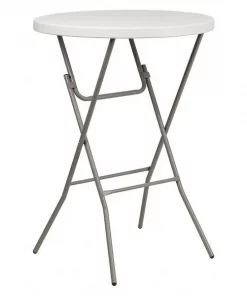 Flash Furniture Round Fold Bar Table, Plastic, Rnd, White, 32", 31.5" W, 31.5" L, 43.5" H, Plastic Top, White