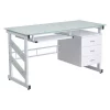 Flash Furniture Computer Desk, 25-1/2" to 33" D, 55" W, 29-3/4" H, Frosted/White, Metal, Table Top: Glass